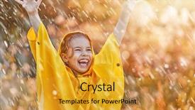  Presentation with rainfall - PPT layouts featuring yellow raincoat and enjoying rainfall background and a gold colored foreground