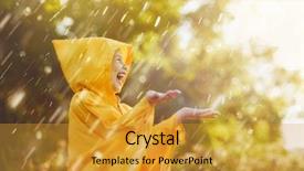  Presentation with rainfall - Amazing presentation design having yellow raincoat and enjoying rainfall backdrop and a gold colored foreground