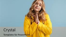  Presentation with football in yellow and blue - Slides featuring yellow raincoat keeping palms together background and a gold colored foreground