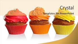  Presentation with cupcakes - Colorful PPT layouts enhanced with yellow red - fresh tasty cupcakes isolated backdrop and a yellow colored foreground