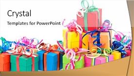  Presentation with gifts - Theme having yellow ribbon - colorful gifts box isolated background and a white colored foreground