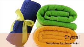  Presentation with bright colorful candy isolated - PPT theme having yellow ribbon - colorful towels isolated on white background and a  colored foreground