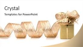  Presentation with gift ribbon - Audience pleasing theme consisting of yellow ribbon - luxurious gift isolated on white backdrop and a  colored foreground