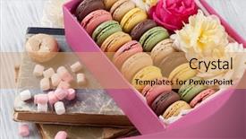  Presentation with flowers - Colorful slide set enhanced with yellow roses book - colorful macaroons and flowers backdrop and a coral colored foreground