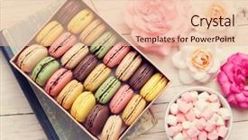  Presentation with sweet - Slide deck consisting of yellow roses book - colorful macaroons and marshmallow background and a lemonade colored foreground