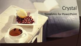  Presentation with lemon and ginger tea - Audience pleasing PPT theme consisting of yellow roses book - rose hip and lemon tea backdrop and a soft green colored foreground