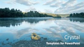  Presentation with boat river - Theme having yellow-rubber-boat-packraft background and a teal colored foreground