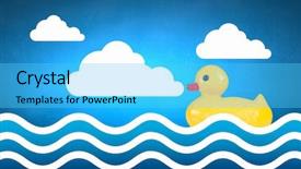  Presentation with rubber duck - Slide set featuring yellow rubber duck toy floating in water background and a cyan colored foreground