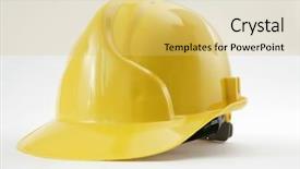  Presentation with safety - Colorful theme enhanced with yellow safety headgear on white backdrop and a yellow colored foreground