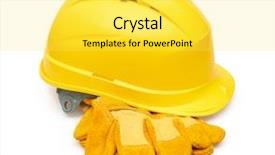  Presentation with occupational health safety yellow - PPT layouts consisting of yellow safety helmet and protective background and a yellow colored foreground