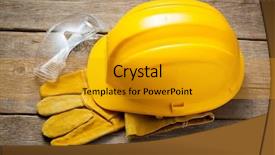  Presentation with safety - Slide set with yellow safety helmet and safety background and a gold colored foreground