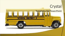  Presentation with school bus - Colorful slide deck enhanced with bus toy isolated on white backdrop and a blonde colored foreground