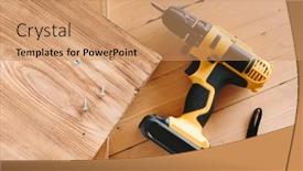  Presentation with power - PPT theme with yellow-screwdriver-on-a-wooden background and a coral colored foreground