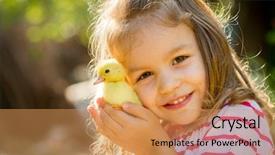  Presentation with spring - PPT theme consisting of yellow smiley - little girl with spring duckling background and a coral colored foreground