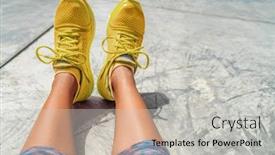  Presentation with pov - Slide deck featuring yellow-sneakers-girl-wearing-fashion background and a light gray colored foreground
