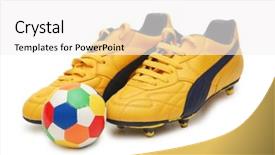  Presentation with yellow color - Colorful presentation theme enhanced with yellow soccer footwear and color football isolated on white backdrop and a white colored foreground