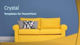  Presentation with blue yellow - Theme featuring yellow sofa and multicoloured pillows background and a ocean colored foreground