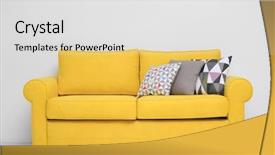  Presentation with white and yellow - Amazing presentation having yellow sofa with multicoloured pillows backdrop and a white colored foreground