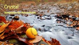  Presentation with softball - Presentation consisting of yellow softball - baseball ball in autumn foliage background and a tawny brown colored foreground