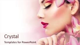  Presentation with beautiful orchid flowers - PPT theme consisting of beautiful girl with orchid flowers background and a lemonade colored foreground