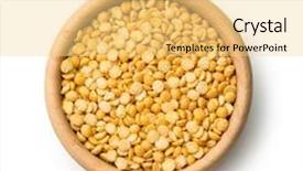  Presentation with peas - Beautiful theme featuring yellow split peas in wooden bowl isolated on white background backdrop and a blonde colored foreground