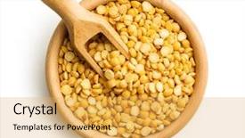 Presentation with peas - PPT layouts featuring yellow split peas in wooden bowl isolated on white background background and a yellow colored foreground