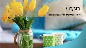  Presentation with living room - PPT layouts with springs live - yellow spring flowers in living background and a yellow colored foreground