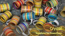  Presentation with ceramic - PPT theme featuring yellow streaks - colorful ceramic mugs at market background and a tawny brown colored foreground