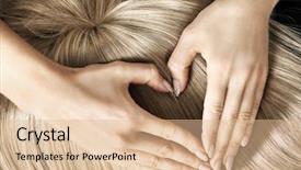  Presentation with shape heart - Beautiful PPT layouts featuring yellow streaks - heart shape on blond hair backdrop and a coral colored foreground