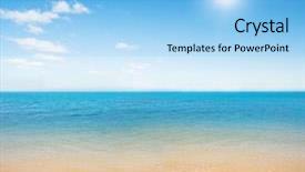  Presentation with sea and beach - Colorful slide set enhanced with yellow sun - beach and tropical sea backdrop and a light blue colored foreground