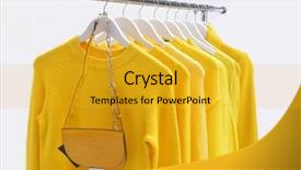  Presentation with clothing wooden clothes hanger object - Colorful PPT theme enhanced with yellow sundress sports warm jacket backdrop and a gold colored foreground