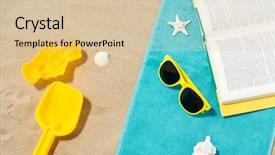  Presentation with holidays - Amazing PPT theme having yellow sunglasses sand toys seashell backdrop and a lemonade colored foreground