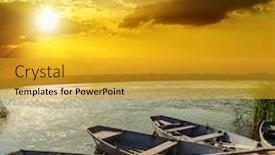  Presentation with boats - Slides having yellow sunset over river with boats background and a gold colored foreground
