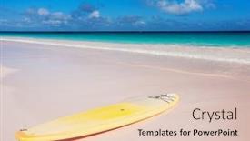  Presentation with bahamas - Presentation design consisting of yellow surfboard at tropical beach on bahamas background and a lemonade colored foreground