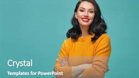  Presentation with joyful - PPT layouts featuring yellow sweater posing on turquoise background and a teal colored foreground