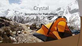  Presentation with tent - Slide set with yellow tent in the mountain background and a sky blue colored foreground
