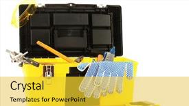  Presentation with tool belt tools - Colorful PPT theme enhanced with abstract dodge brown background backdrop and a lemonade colored foreground.