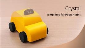  Presentation with taxi - Amazing theme having yellow toy taxi cab on wooden background backdrop and a lemonade colored foreground