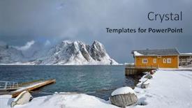  Presentation with traditional - Amazing slide deck having yellow-traditional-rorbu-house backdrop and a light blue colored foreground