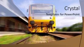  Presentation with speed - PPT theme with yellow train on speed outdoor background and a light blue colored foreground