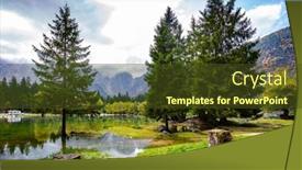  Presentation with autumn morning - PPT theme consisting of yellow-trees-are-reflected background and a tawny brown colored foreground