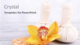  Presentation with tropical flowers - Slides featuring yellow tropical orchid flowers and massage bags on light background background and a sky blue colored foreground