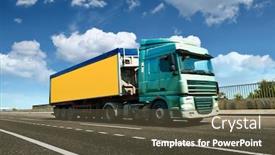  Presentation with cargo transportation - Colorful PPT theme enhanced with yellow-truck-is-on-highway backdrop and a tawny brown colored foreground