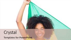  Presentation with pretty girl - Amazing PPT layouts having yellow tshirt holding brazilian flag backdrop and a coral colored foreground