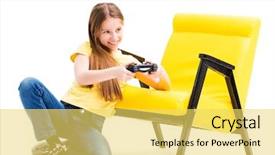  Presentation with teen girl - Amazing PPT layouts having yellow tshirt playing with joystick backdrop and a yellow colored foreground