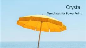  Presentation with under umbrella - PPT layouts consisting of yellow umbrella near sea background and a sky blue colored foreground
