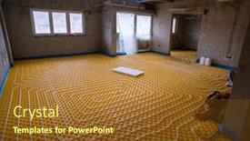  Presentation with construction site construction - Presentation design with yellow-underfloor-heating-installation background and a tawny brown colored foreground