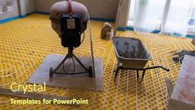  Presentation with construction site construction - Amazing PPT theme having yellow-underfloor-heating-installation backdrop and a tawny brown colored foreground