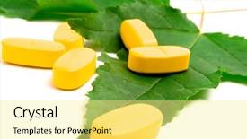 Presentation with chemistry white pills - PPT theme with yellow vitamin pills over green background and a  colored foreground