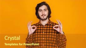  Presentation with happy image - Theme having yellow wall background showing okay background and a crimson colored foreground